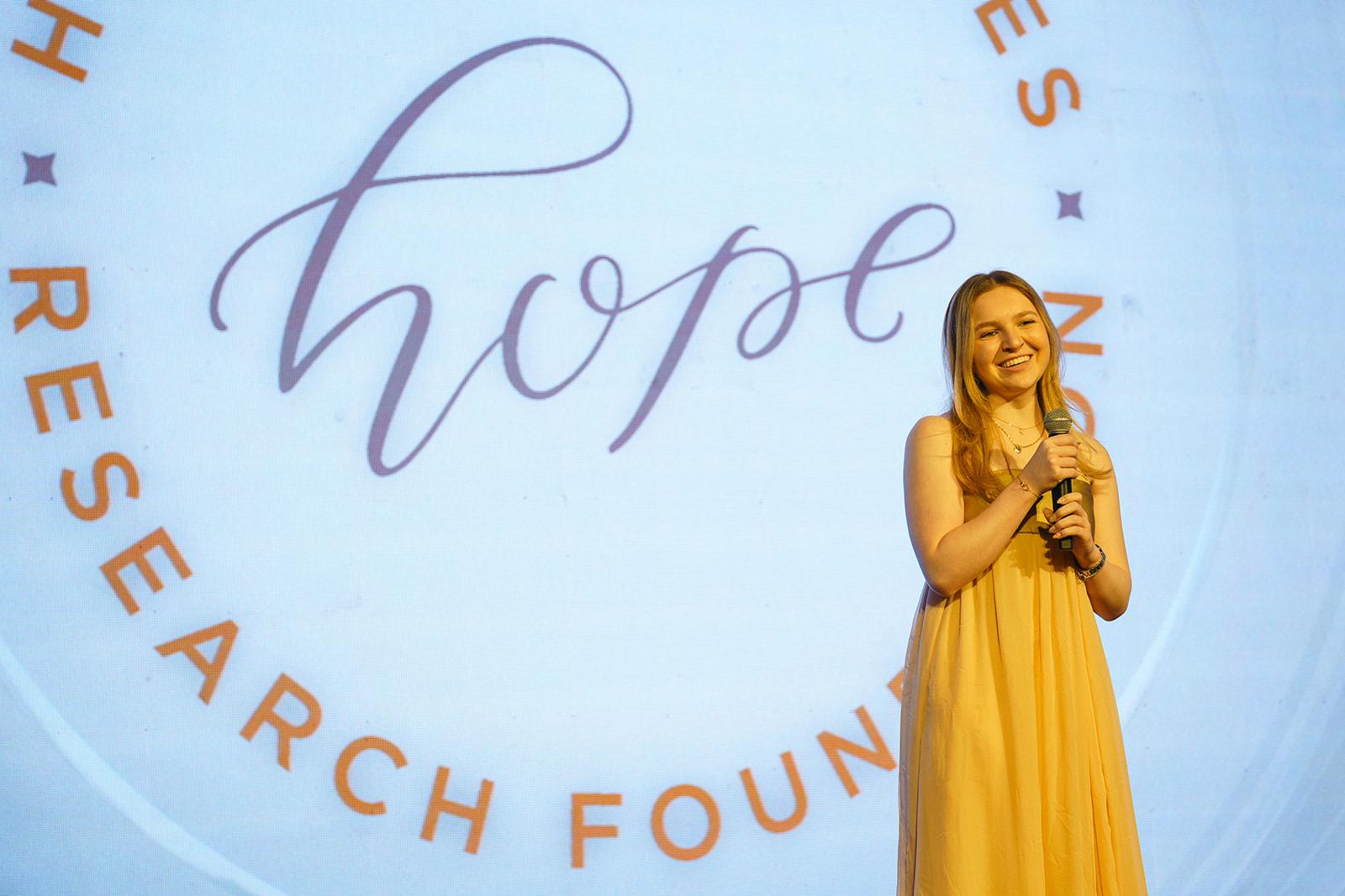 Bella Chramosta speaking at the Hope Gala